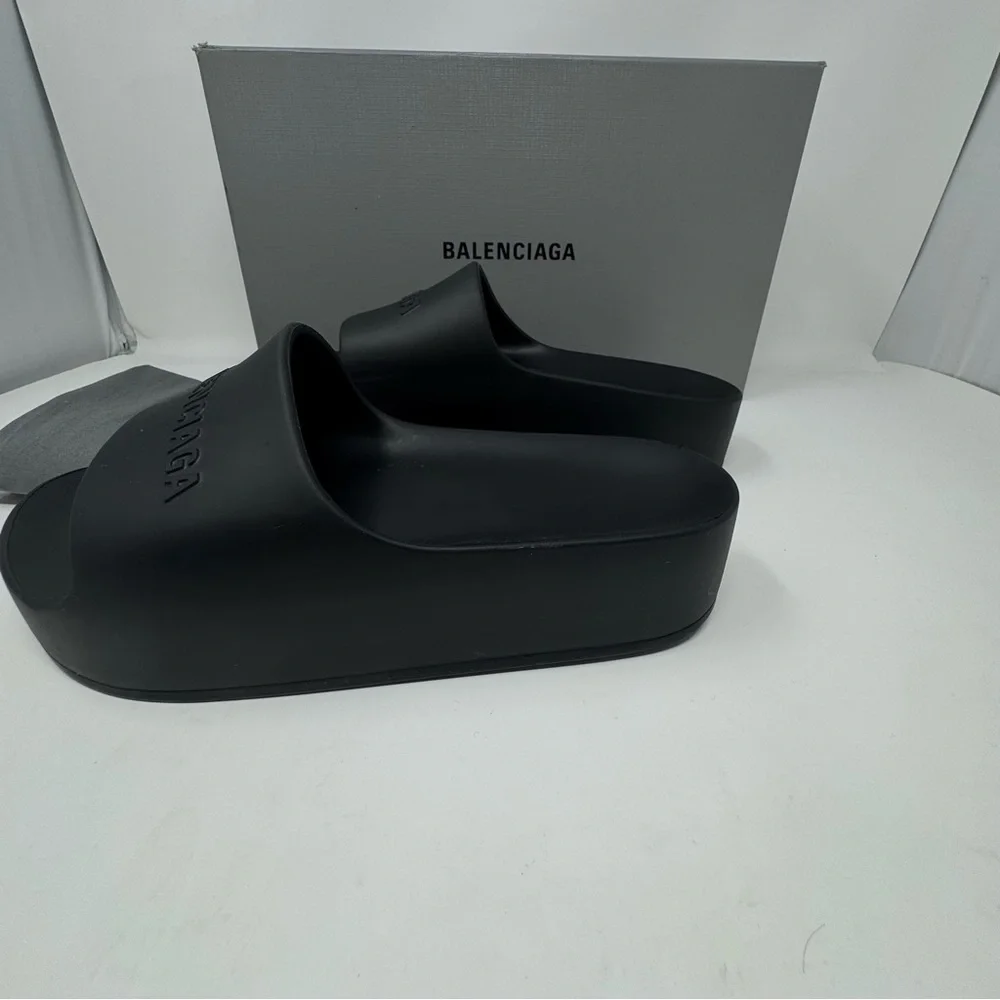Balenciaga Logo-embossed rubber flatform chunky slides Black 39 Or US 9 - Picture 5 of 8